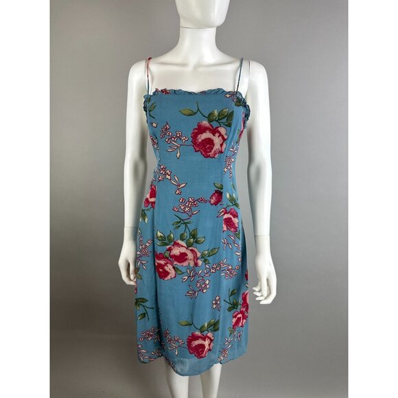 Vtg 90s Y2k Cinnamon Girl Blue Red Rose Floral Fairy Dress Spaghetti Strap Sz 10 - Picture 3 of 6